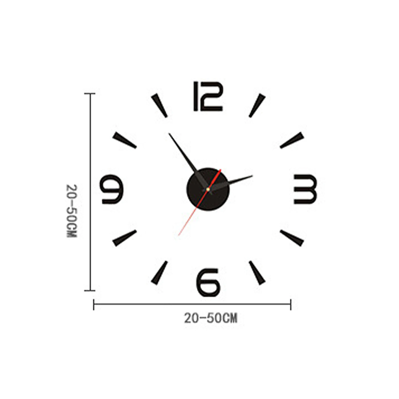 40cm Small Black Modern Simple European Silent Acrylic Frameless DIY 3D Wall Clock Wall Clock 3D Wall Clock 3D Number Wall Clock
