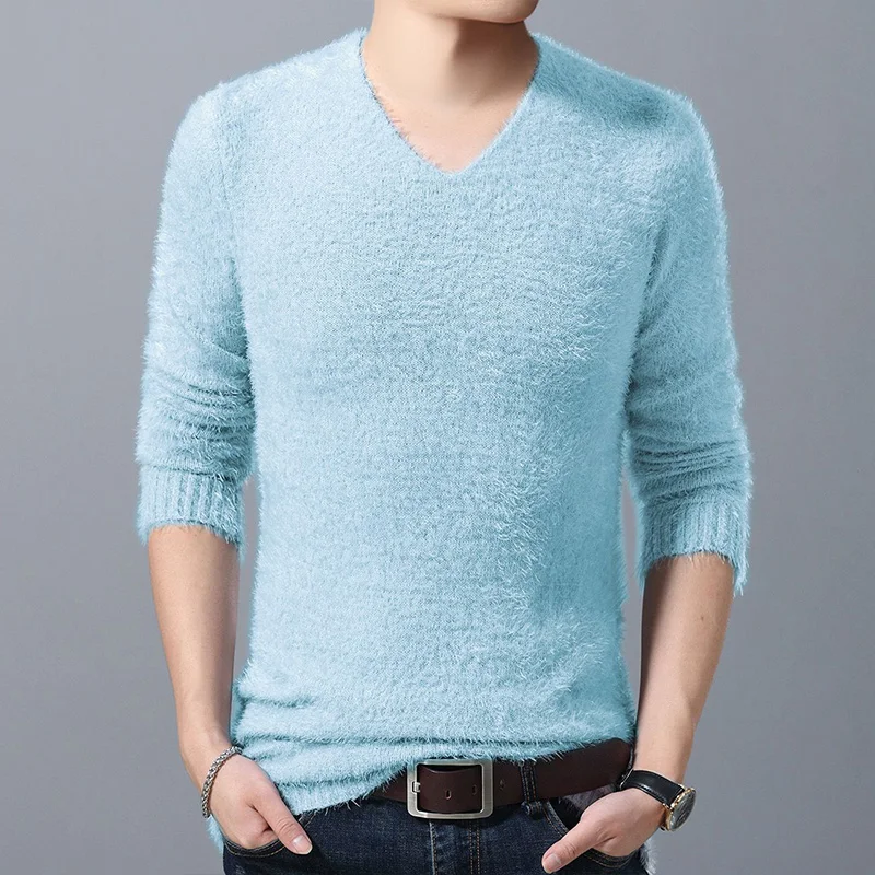 Autumn Winter Solid Color Korean Style Sweater Women All Match Pullover V-neck Ribbed Bottom Shirt Fashion Tops New Male Clothes
