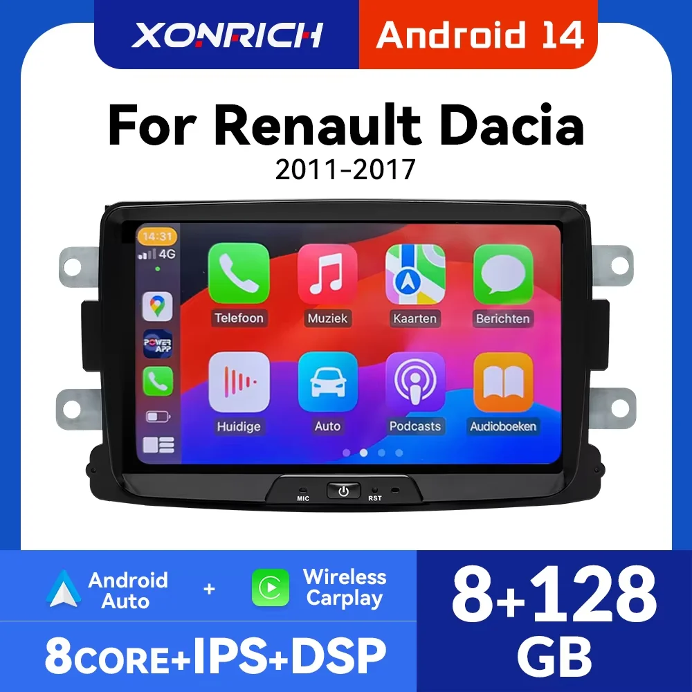 Radio con GPS para coche, reproductor Multimedia con Android, Carplay inalámbrico, 128GB, para Dacia, Lodgy, Logan, Duster, Sandero, Renault Captur/Lada/Xray 1