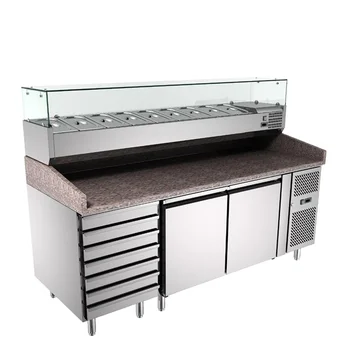 Commercial Countertop GN Pans Marble Salad Pizza Prep Table Refrigerator