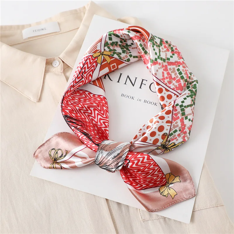 Fashion Plaid Small Satin Silk Square Scarf 60*60cm Headband Hairbands Hair Hoop Lady Head Neck Handkerchief bandanas for women