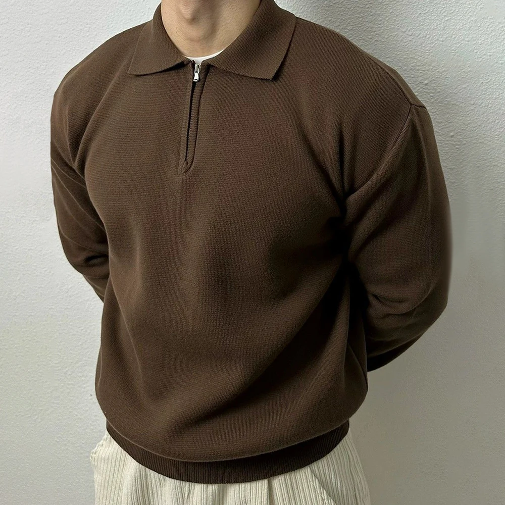 Description Picture 6 of itemMens Half-Zip Basic Casual Knitted Sweater 2024 New Autumn Winter Genderless Fashion Youth Trend Solid Color Sweater Unisex