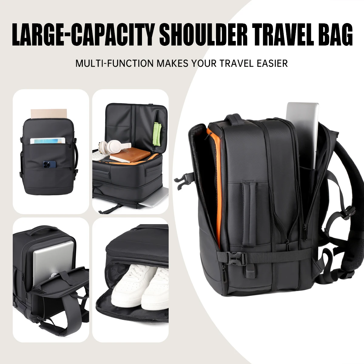 Large-Capacity Outdoor Backpack with Shoe Compartment, Travel and Business Multifunctional Backpack, Men's Computer Bag, Cross-Border Expandable for Commuting