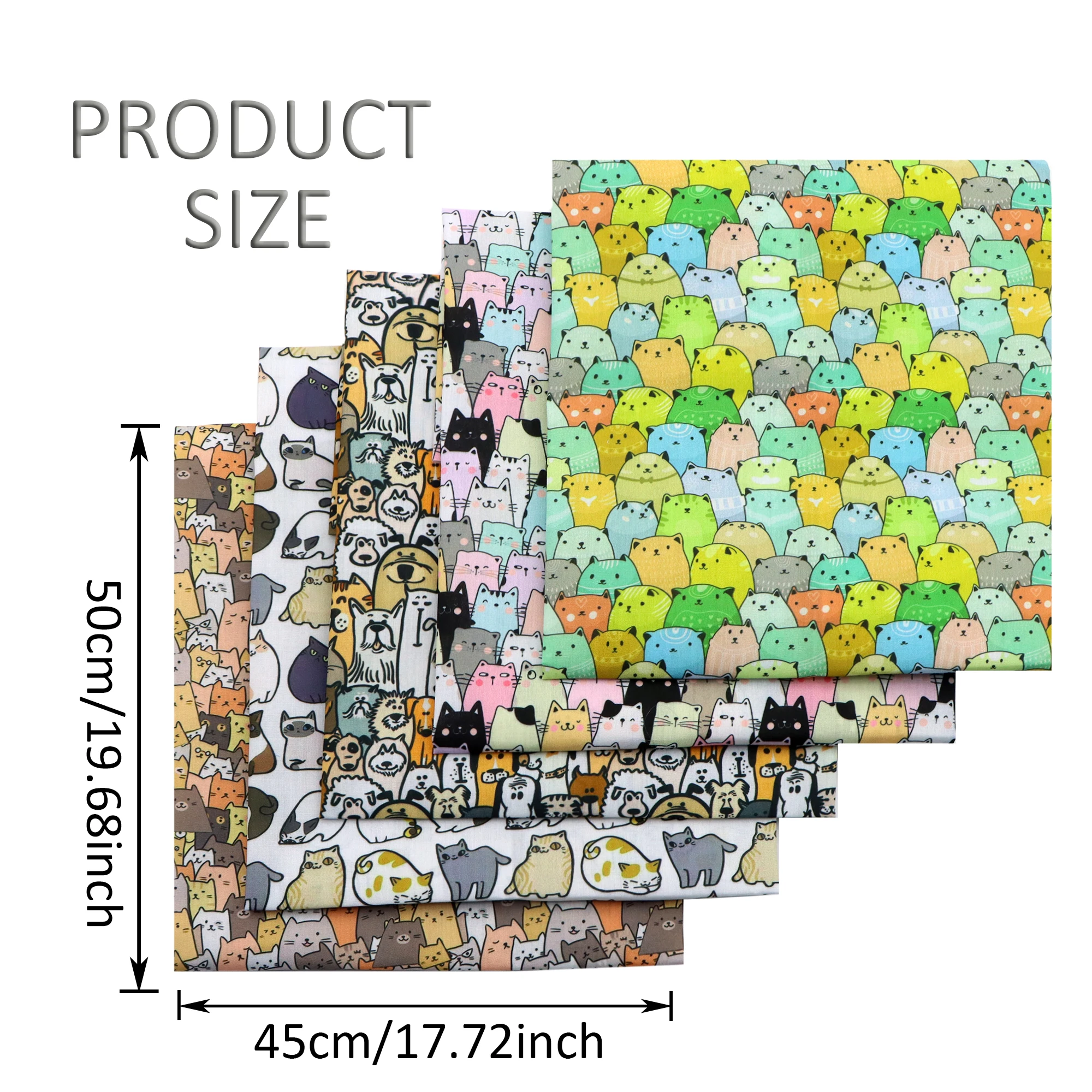 19.68x17.7 인치 귀여운 고양이 동물 시리즈 DIY 퀼트 폴리 에스터 코튼 원단 공예 DIY 수제 인형 옷 패치 워크에 대한 Precut