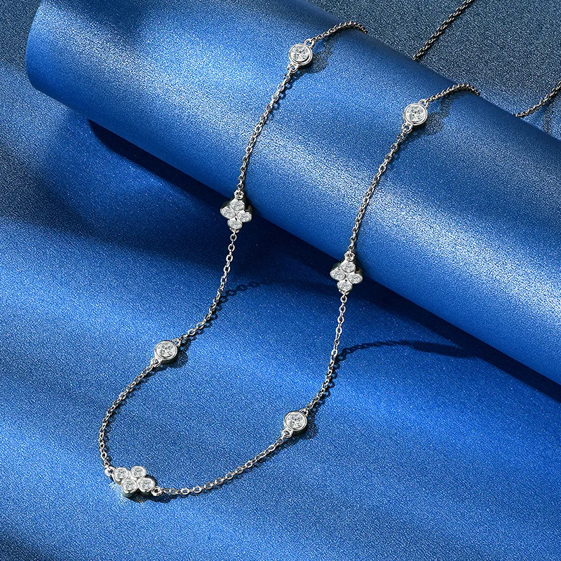 Anziw Full Moissanite Flower Necklace Clavicle Chain Adjustable 925 Silver Plated 18k Gold Women's Choker Jewelry Valentine Gift moissanite necklace rope chain necklace