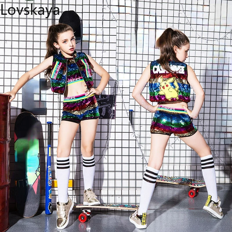 

hip-hop ensembles children's group dance costumes Children's costumes sequins jazz dances girls
