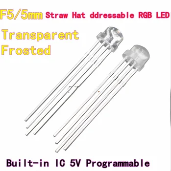 100pcs WS2812B Straw Hat Through-Hole LED F5 RGB with Built-in IC, 5V Programmable 5MM Addressable Full-Color LED 1