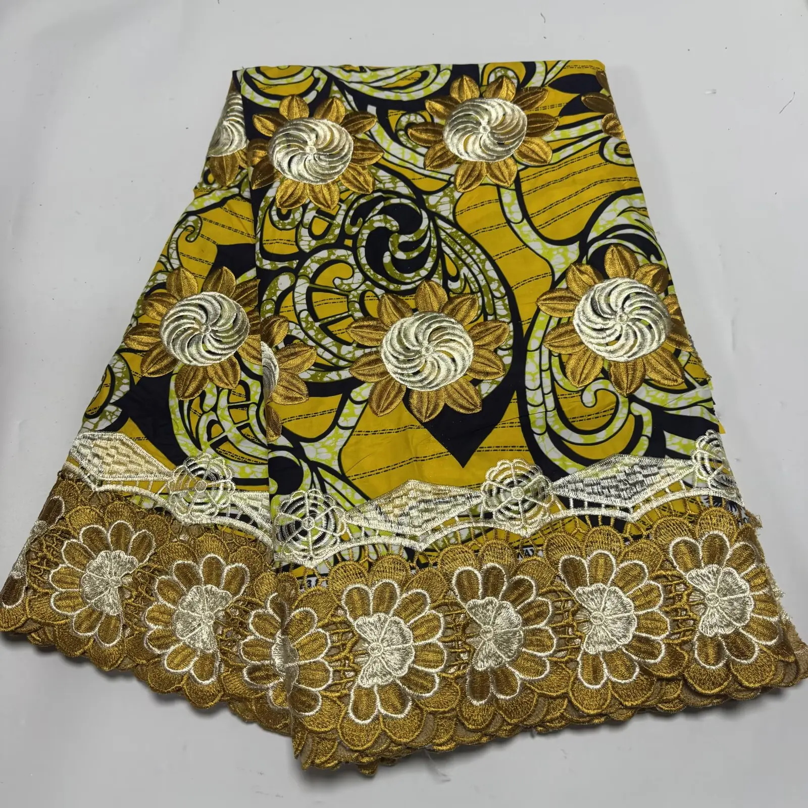 African Wax With Cord Lace, Cotton Wax Prints Luxury Ankara Fabric Guipure Embroidery Women Dress Loincloth 6 Yards 5
