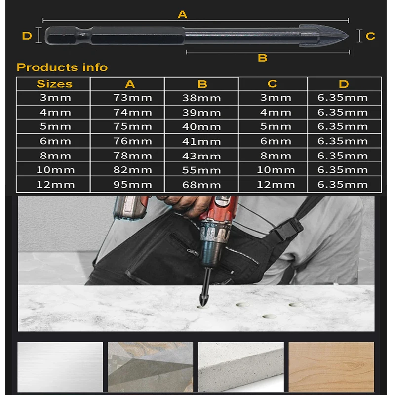 Multifunction Cross Blade Glass Ceramic Drill Bit 3mm-12mm Tungsten Carbide Point Spearhead Tile Marble Mirror Drill Bit Tools drill bit