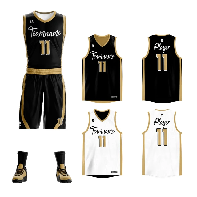 Gold Black Personalized Basketball Jerseys and Shorts | YoungSpeeds Mens