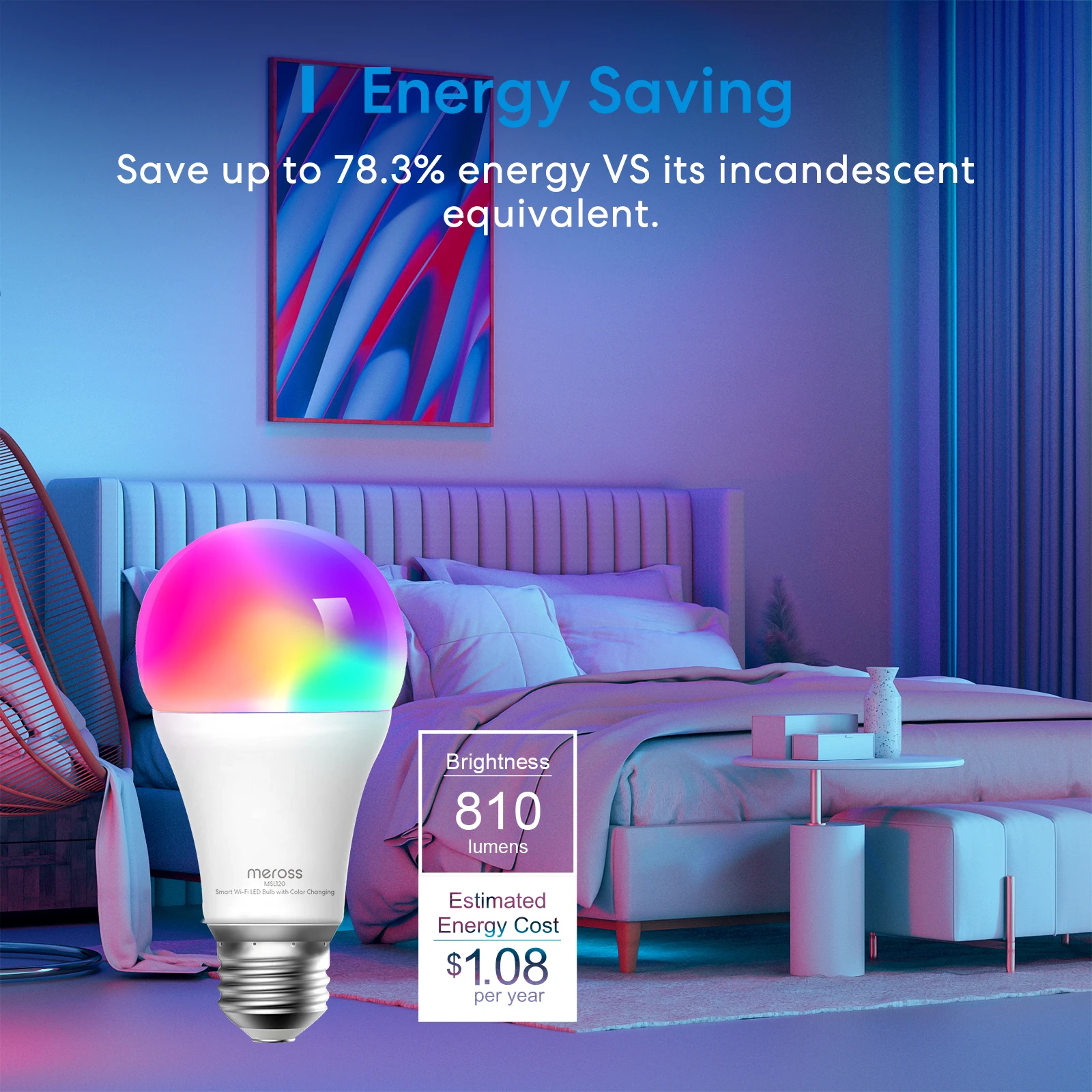 Meross HomeKit Smart LEDLight Bulb 9W WiFi RGBWW Lamp E27/E26/B22