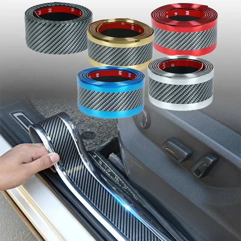 5D Carbon Fiber Car Anti Scratch Protector Tape Sticker Waterproof Body Bumper Trunk Door Sills Stickers Step Sill Protection