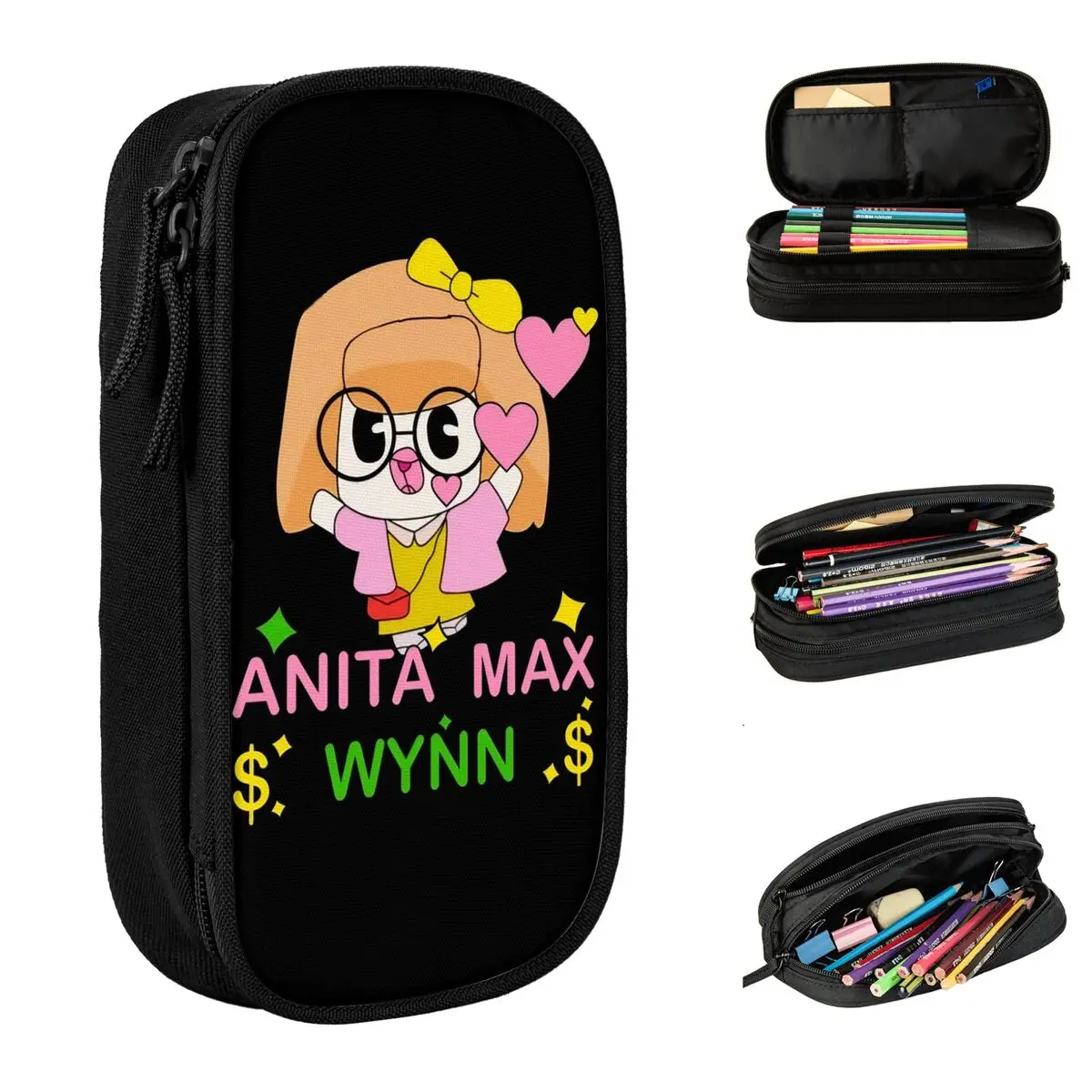 

Anita Max Wynn Funny Meme Pen Box Double Layer Large Capacity Kids School Supplies Hip Hop Pencil Case Stationery Suprise Gift