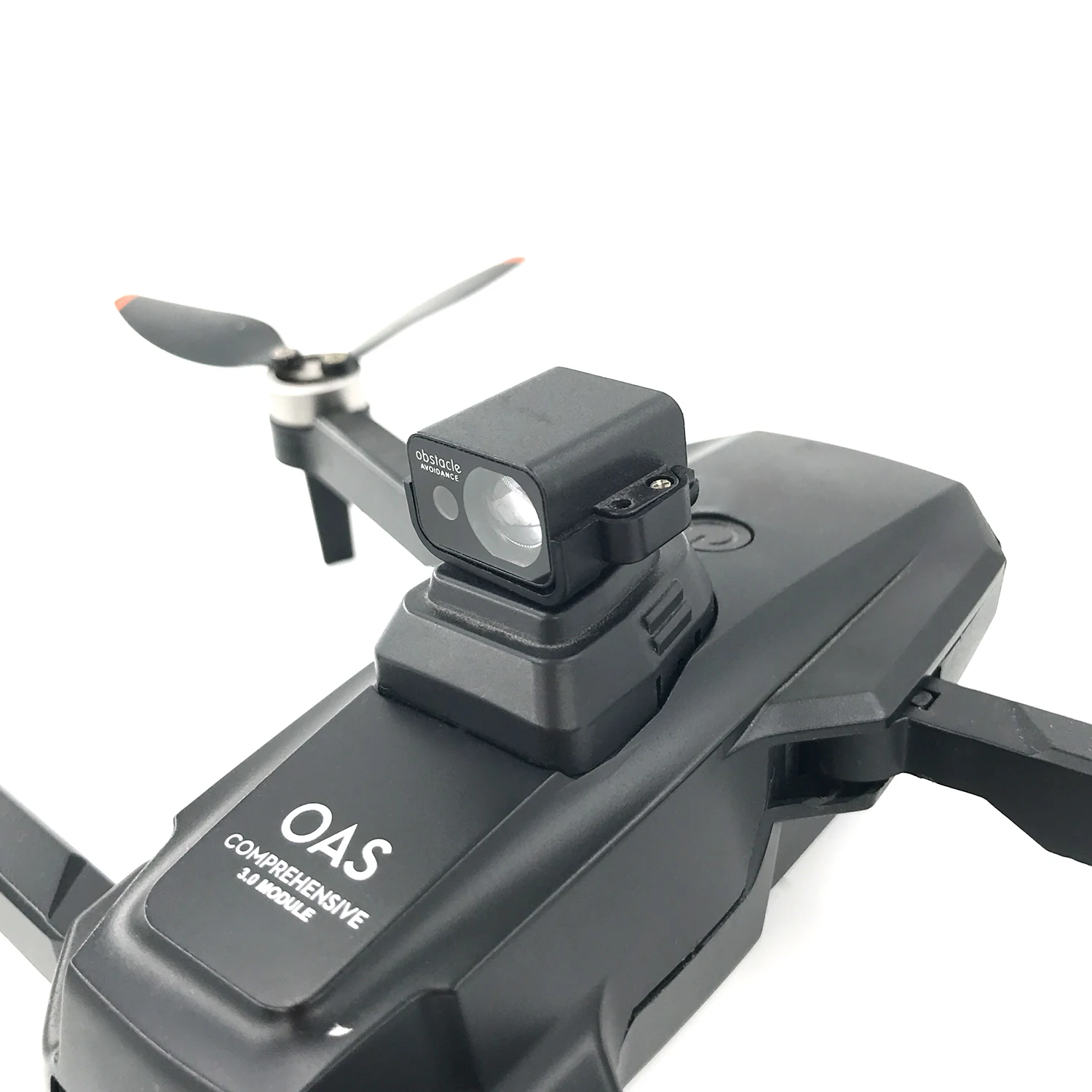 Capteur de distance laser R50-C fixé sous un drone, avec câbles de connexion visibles, pour télémétrie précise.