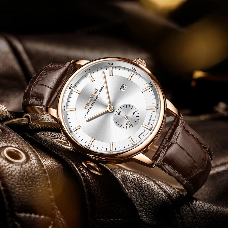 Wrist Watch White Leather Watch Mens ROMITIME Men's Watch Top