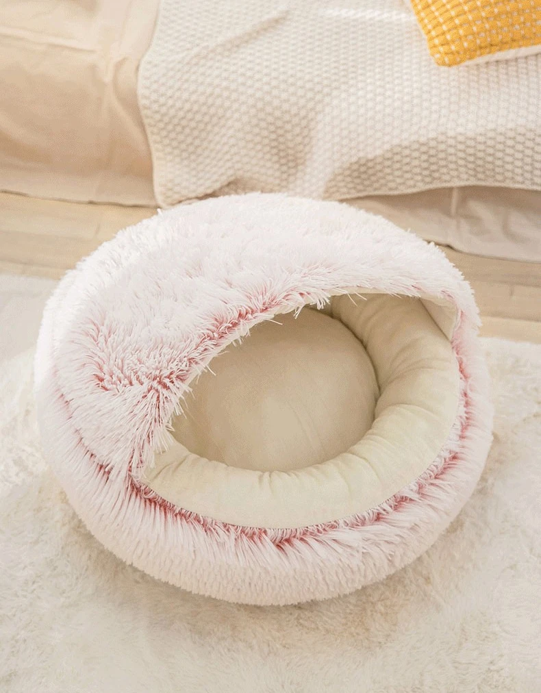 Title 12, Winter Long Plush Pet Cat Bed Round Cats Cushio...