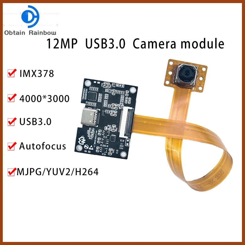 Face Recognition Câmera Module Usb 3.0 Reconhecimento Facial qr Code Scanning Imx378 Cmos Suporta H264 12mp 4000×3000