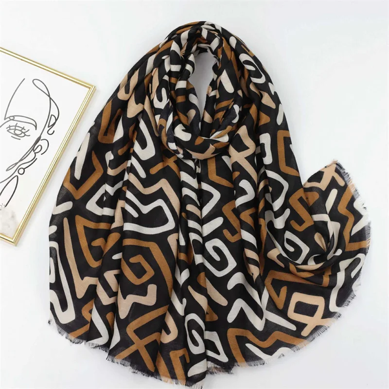 

2023 Winter Cotton Viscose Scarves Aztec Ethnic Geometric Fringe Shawls And Wraps Pashmina Stole Bufandas Muslim Sjaal 180*90Cm