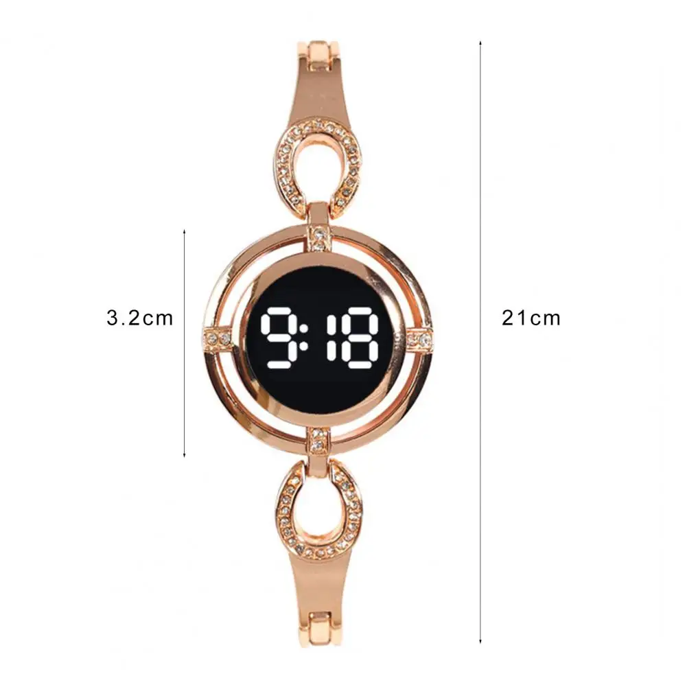 Women Wristwatch Round Dial LED Night Light Touch Screen Accurate Time Display Scratch-resistant Smooth Surface Electronic Watch