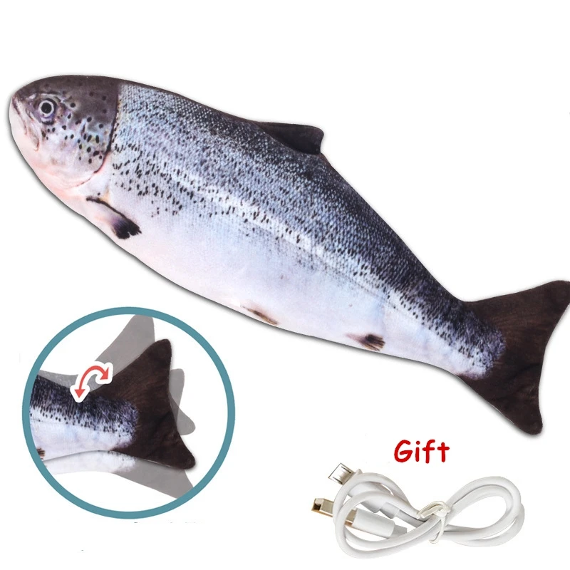 Moving Fish Electric Cat Toys Cat Nip Chew Toy Plush Fish Shape Stuffed Pillow Chew Bite Toy Fish Flop Cat Wagging Cat Happy Toy 