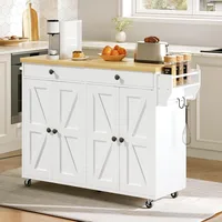 Kitchen Island with Power Outlet,43.3 Rolling Kitchen Island with Storage, Rolling Cart with Spice Rack and Hooks 2