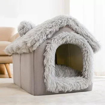 Dog House Indoor Foldable Dog House Kennel Bed Mat with Cushion for Small Medium Large Dogs Cats Warm Cat Nest Puppy Cave Sofa
