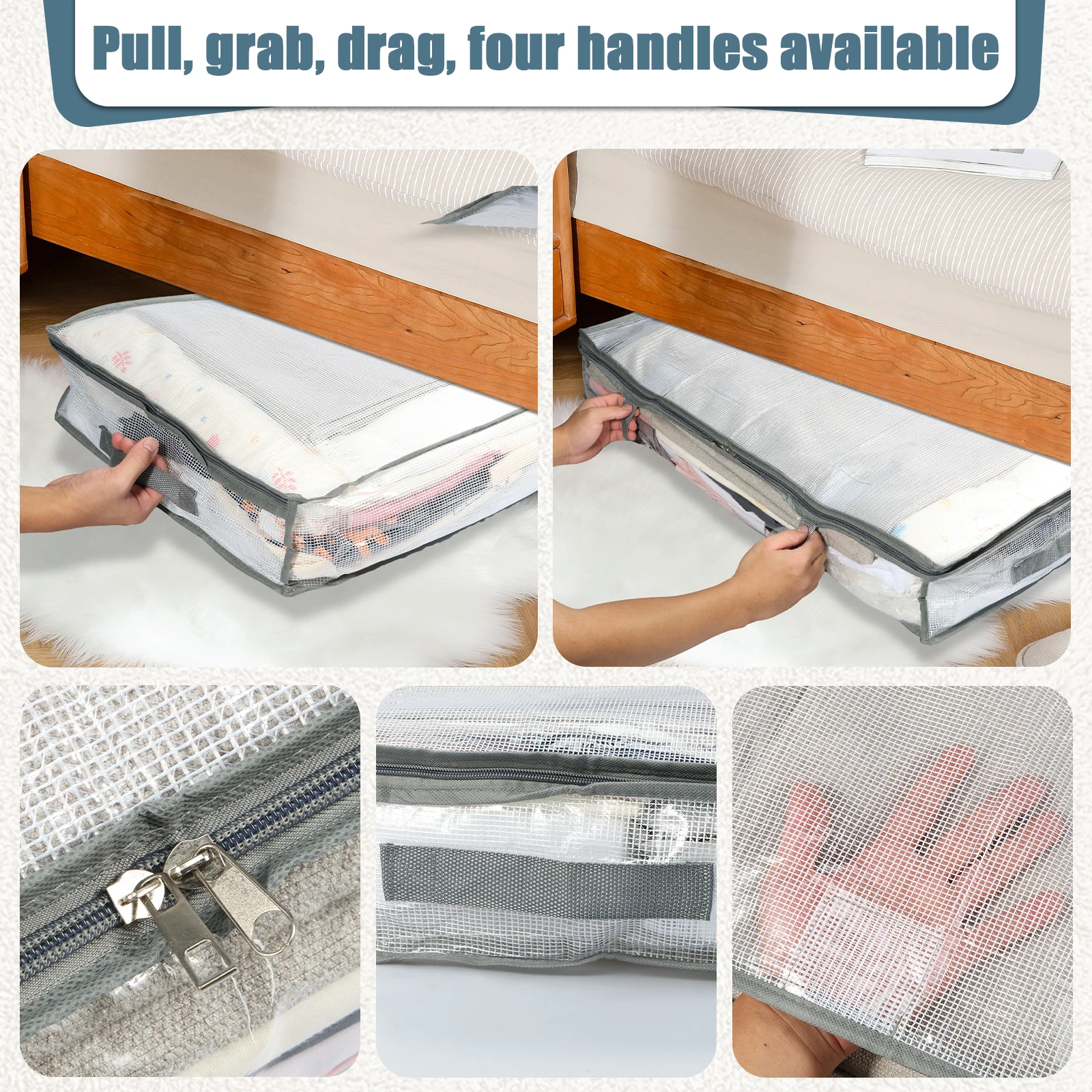 4/8 Pcs Underbed Storage Bags with Lid Large Capacity Quilt Clothes Storage Bag Foldable with Handle Clear Moisture Dust Proof 5