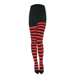 Festive Red and Black Striped Thigh High Tights (BlackRed)