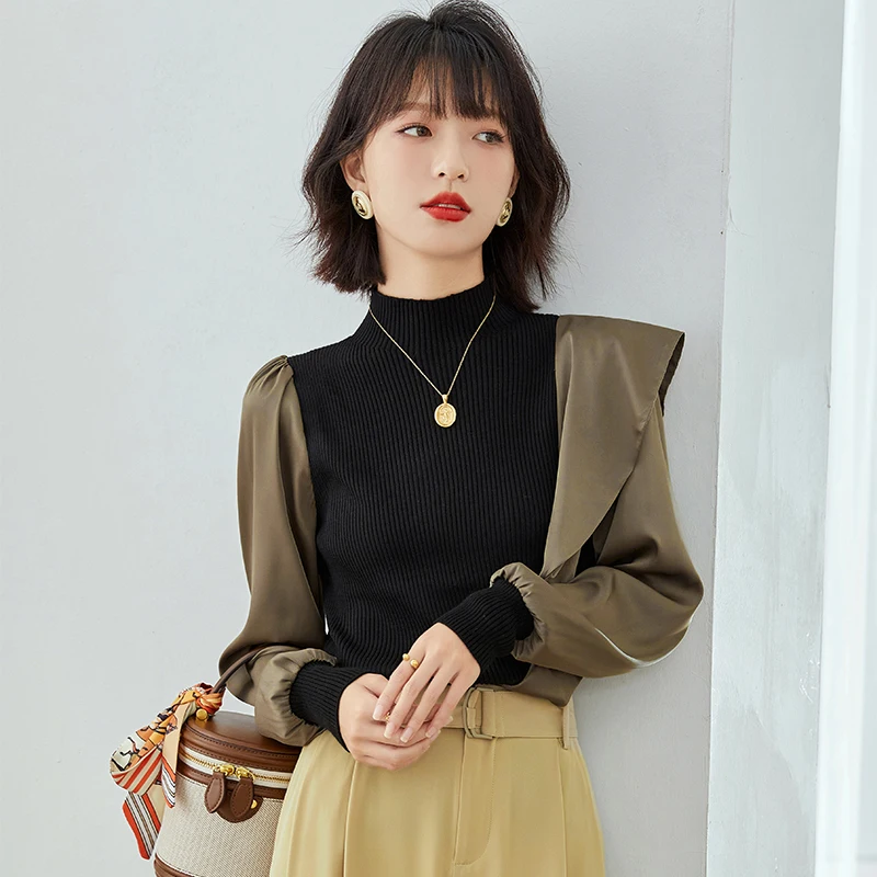 

Fashion Korean Women Sweatshirts New Niche Design Satin Ruffled Sweater Long Sleeve Hoodies