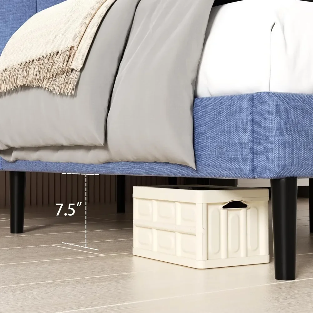 Queen Bed Frame with Button Tufted Headboard, Fabric Upholstered Platform Bed Frame, Foundation with Wooden Slat Support Beds 6