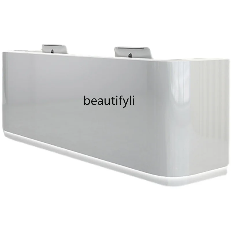 

Customized Spot Curved Paint Reception Desk Company Reception Desk Bar Hotel Cashier Desk Beauty Salon with Light Reception Desk