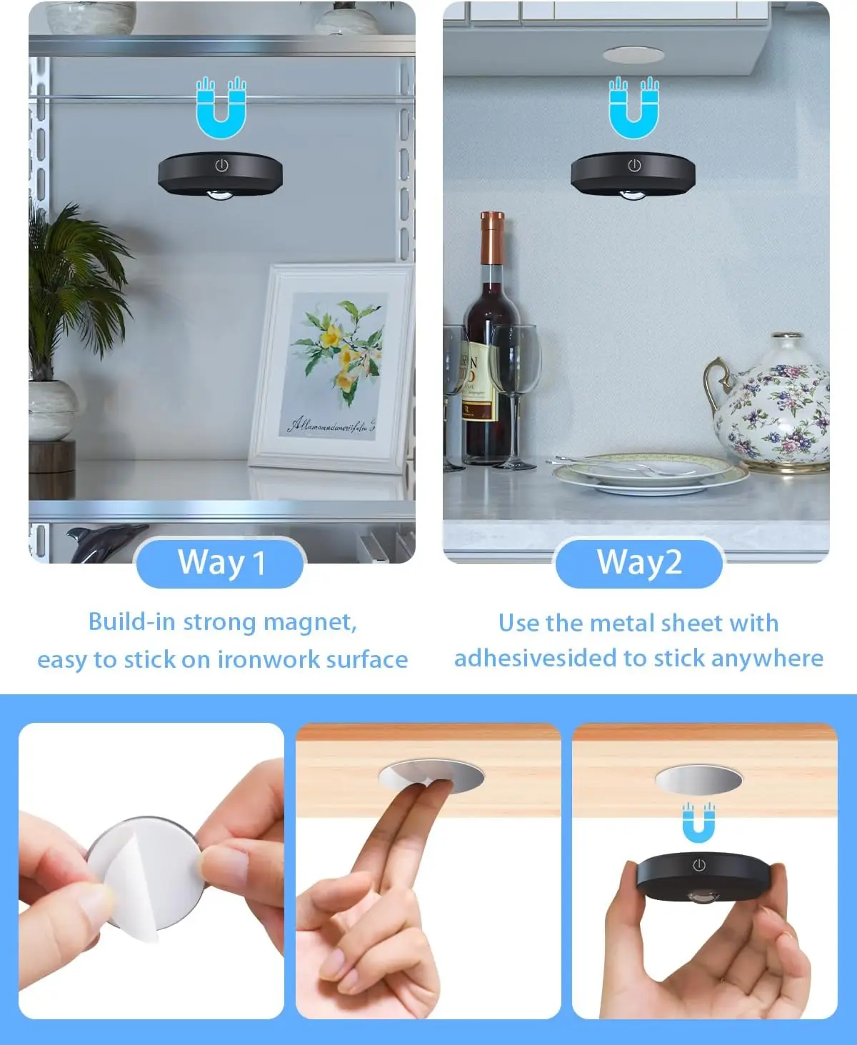 WILLED Rechargeable RGB Puck Light with Remote Control 1200mAh Battery Lights, Dimmable Touch Under Cabinet Lighting Night Light 6