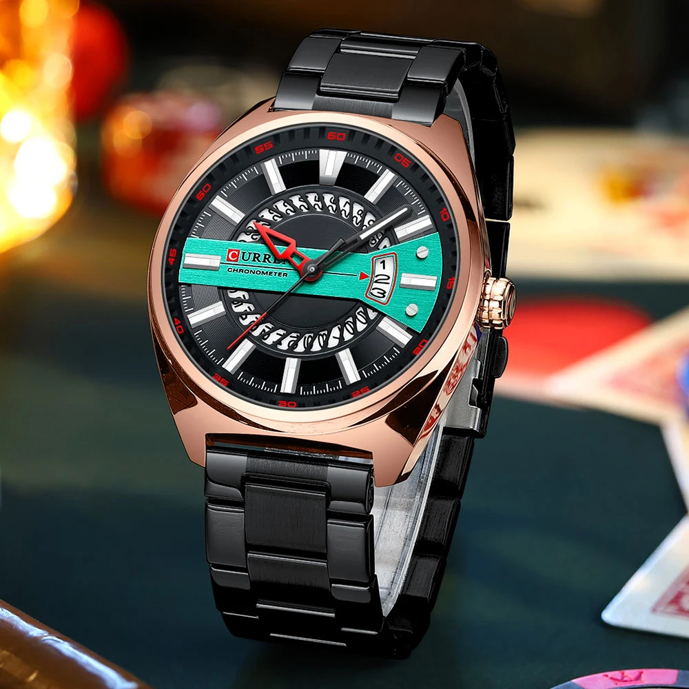 Relógio esportivo casual masculino de pulso azul de aço inoxidável com data automática de quartzo à prova d'água_voghion.com