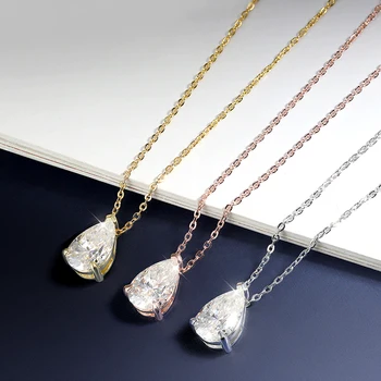 Solitaire Pear Cut 1-5CT D Color Moissanite Diamond Pendant for Women 925 Silver Plated 18k Rose Gold Chain Necklace GRA
