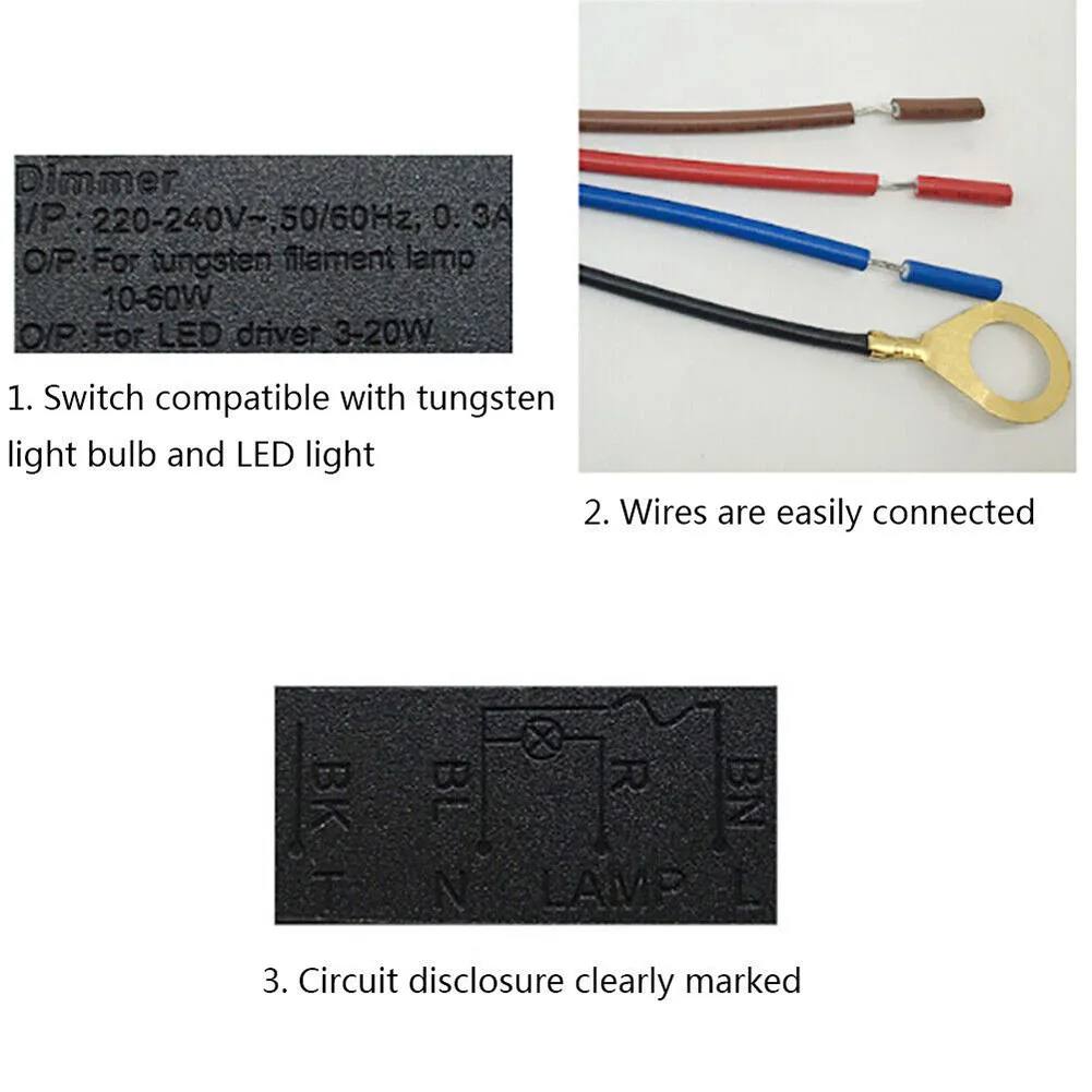 

Touch Switch Inductive Switch 3 Way Touch Dimming Dimming/ON OFF Black EU Type Inductive Switch LD-600S Solar Fittings 1pc