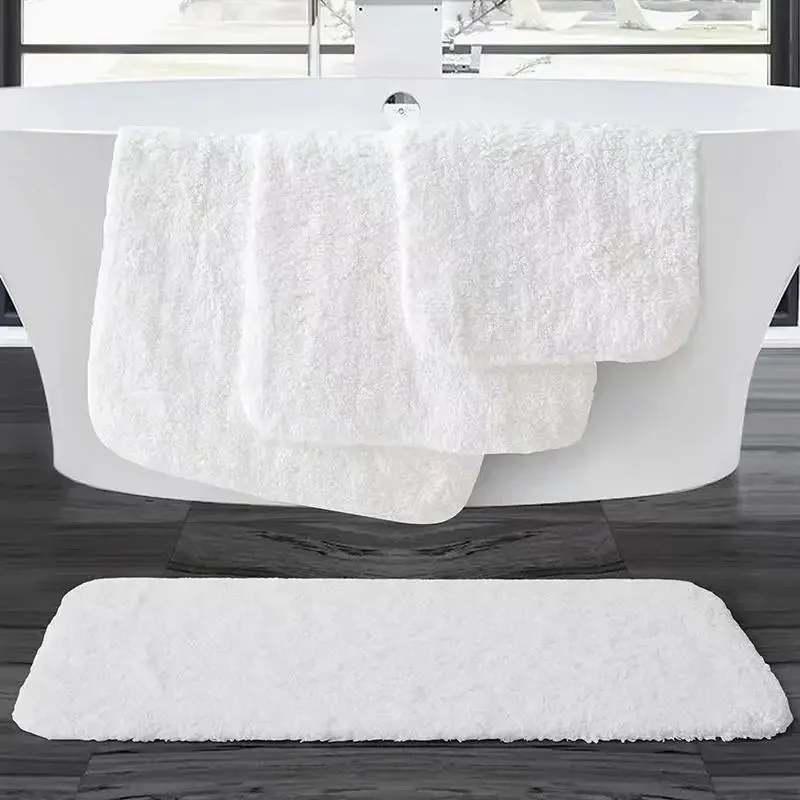 Cotton Bath Mat Hotel Home Long Plush Feet Towel Rugs Thick Anti Slip Bathroom Carpet White Doormat Water Absorbent Floor Mats 4