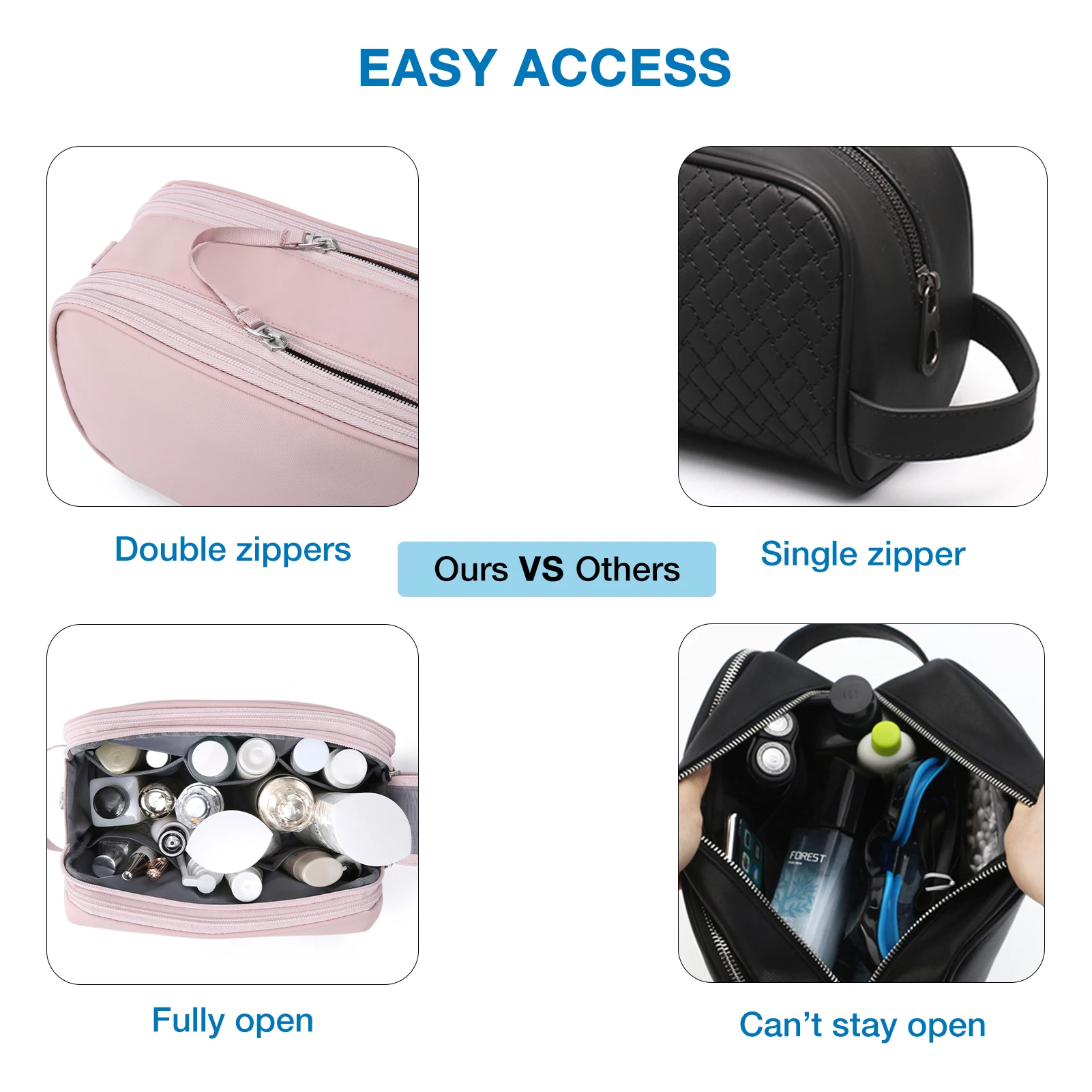 Women's Cosmetic Bag BAGSMART Waterproof Dopp Kit for Travel Lightweight Toiletries Bag for Men Makeup Bag Travel Necessaries 5