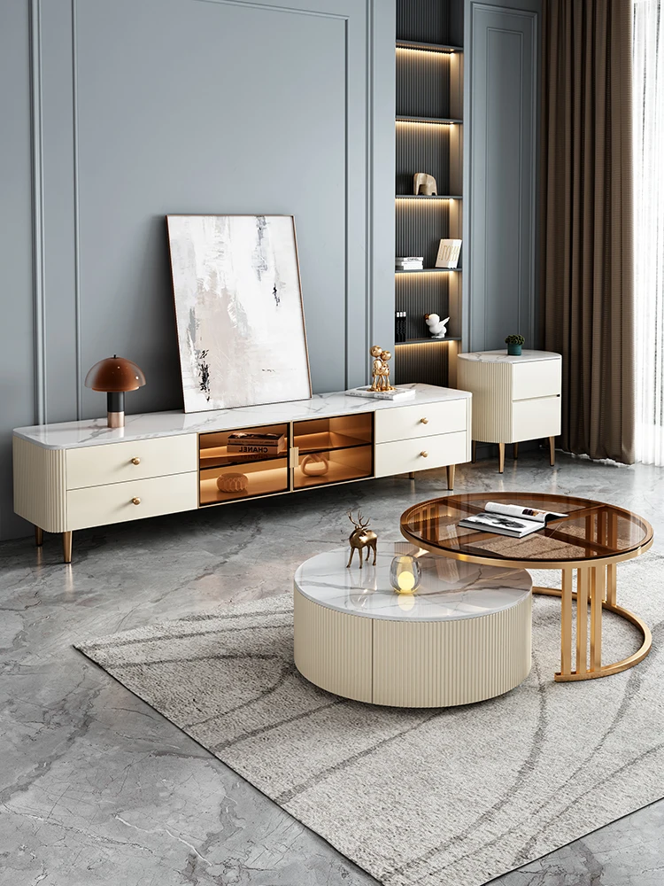 

Nordic light luxury rock slab modern simple small apartment living room coffee table TV cabinet combination