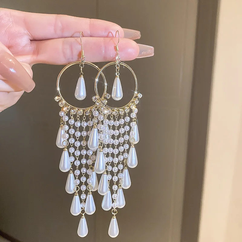 New Wedding Waterdrop Pearl Nappa Orecchini Lunghi Per Le Donne Statement Jewelry Party Crystal Ciondola Pendientes