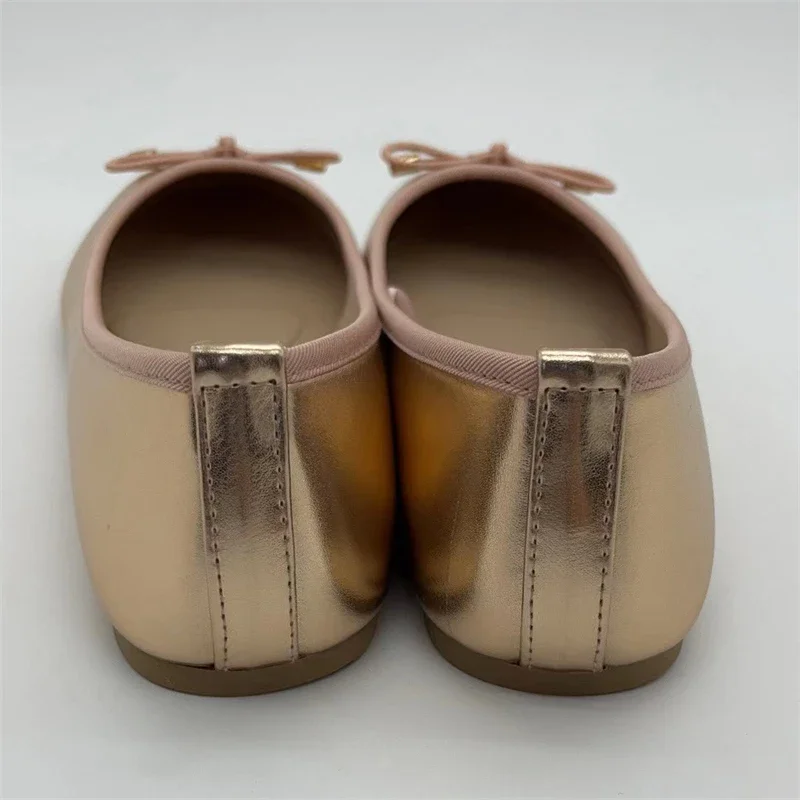Eilyken Gold Silver Elegant Bowknot Round Toe Women's Flat Comfort Slip-On Ladies Ballerina Single Mules Shoes Zapatos Mujer 4