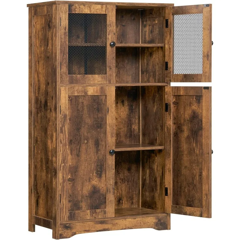 Storage Cabinet with 4 Doors, Floor Storage Cabinet with 2 Shelves, Bathroom Storage Cabinet with Adjustable Shelf