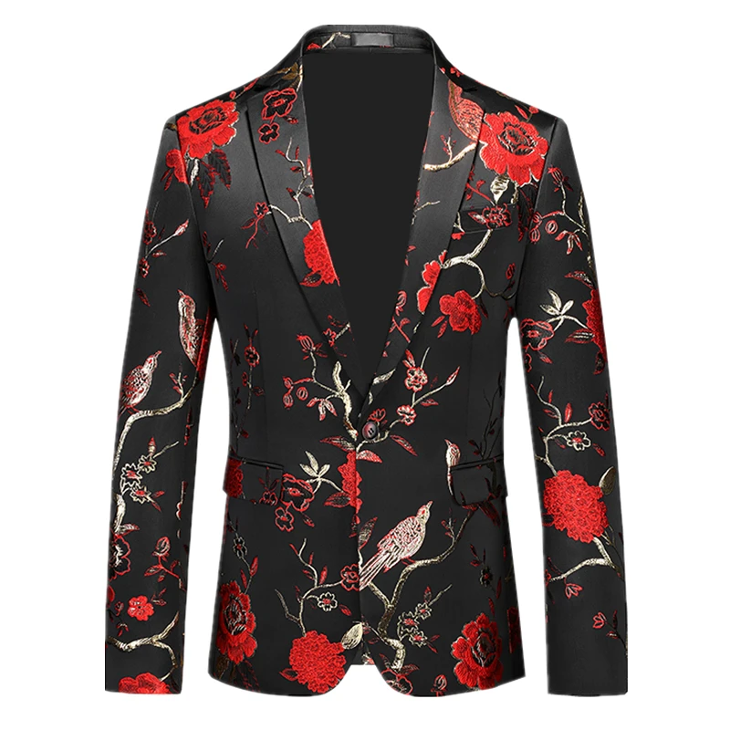 Pink Men's Embroidered Suit Jacket Wedding Party Dress Coat Fashionable Slim Male Blazers Asian Size M-5XL 6XL