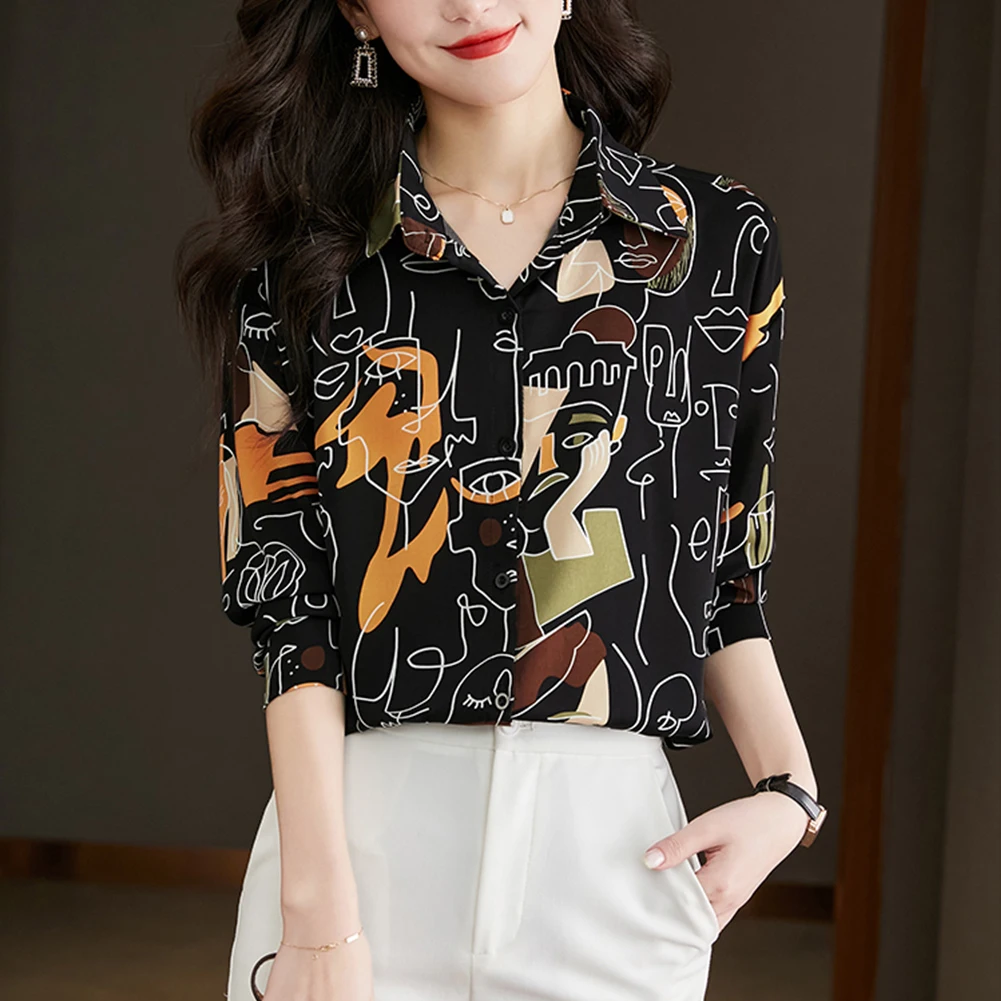 

Women's Long Sleeve Printed Shirt Fashion Style Style Shirt Mid-Length Chiffon Versatile Comfortable Casual Top