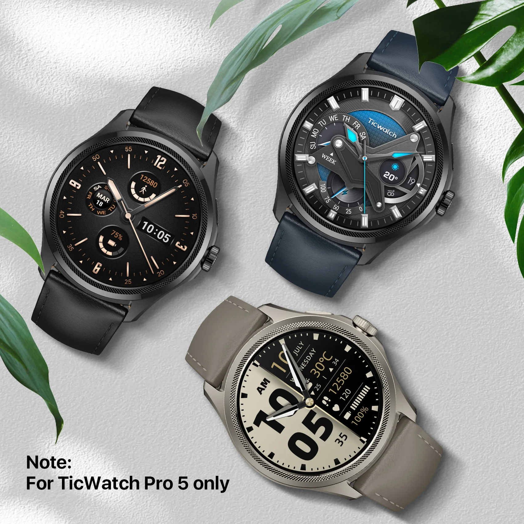 TicWatch Pro 5 시계 밴드 교체용 시계 스트랩 24mm 너비 가죽 시계 스트랩