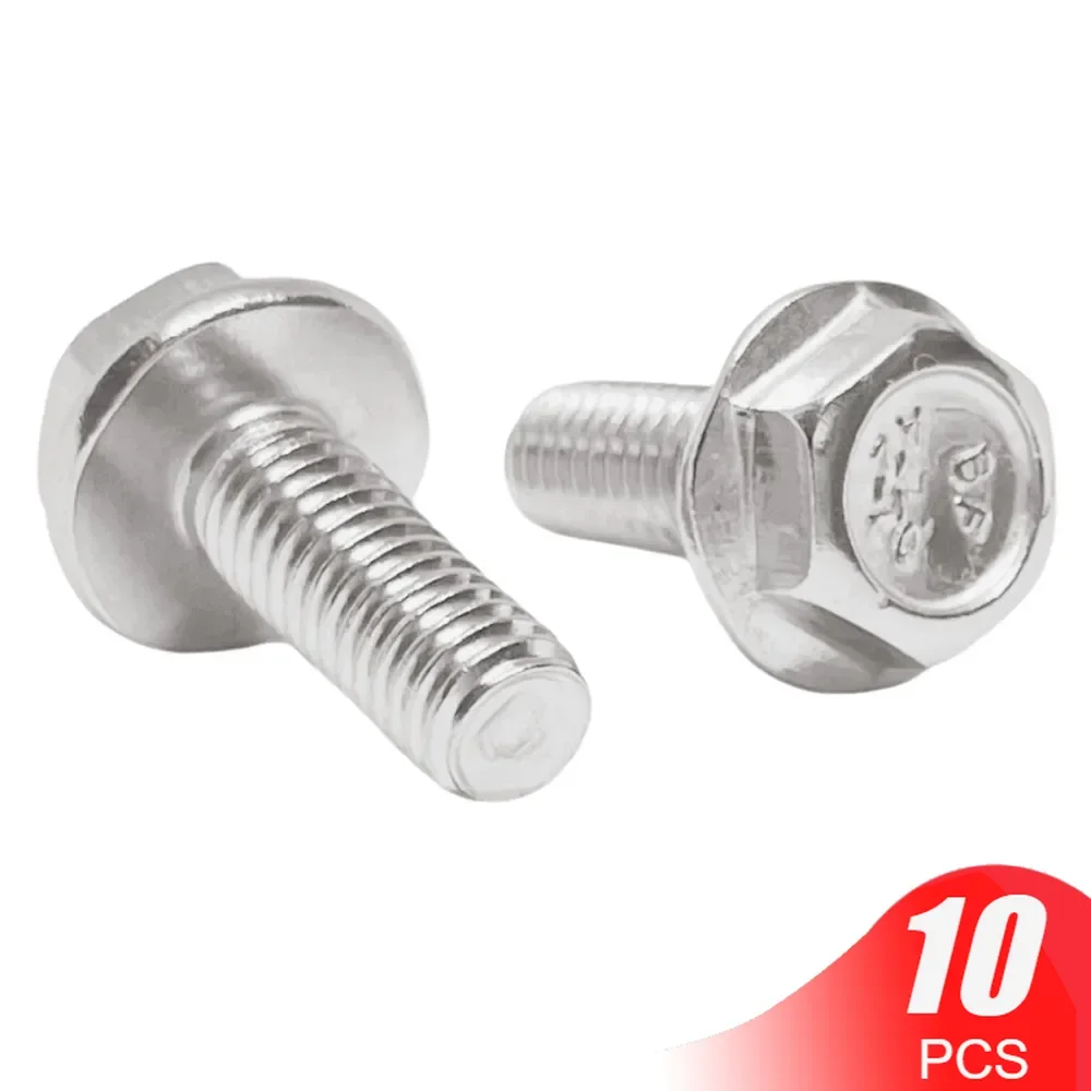 Stainless Steel Flange Surface Bolts Flat Head Hexagon Screws Bolts M6 Car Motorcycle Moped Scooter Tail Plates 10pcs