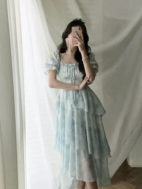 French Princess Irregular Chiffon Dress Summer New Design