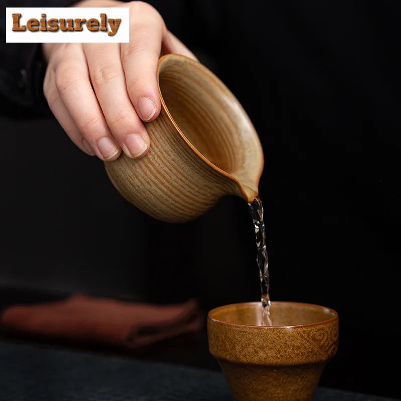 150ML Retro Old Rock Mud Screw Thread Tea Pitcher Cha Hai Dispenser Household Justice Cup Fair Mug Chinese Tea Set Accessories
