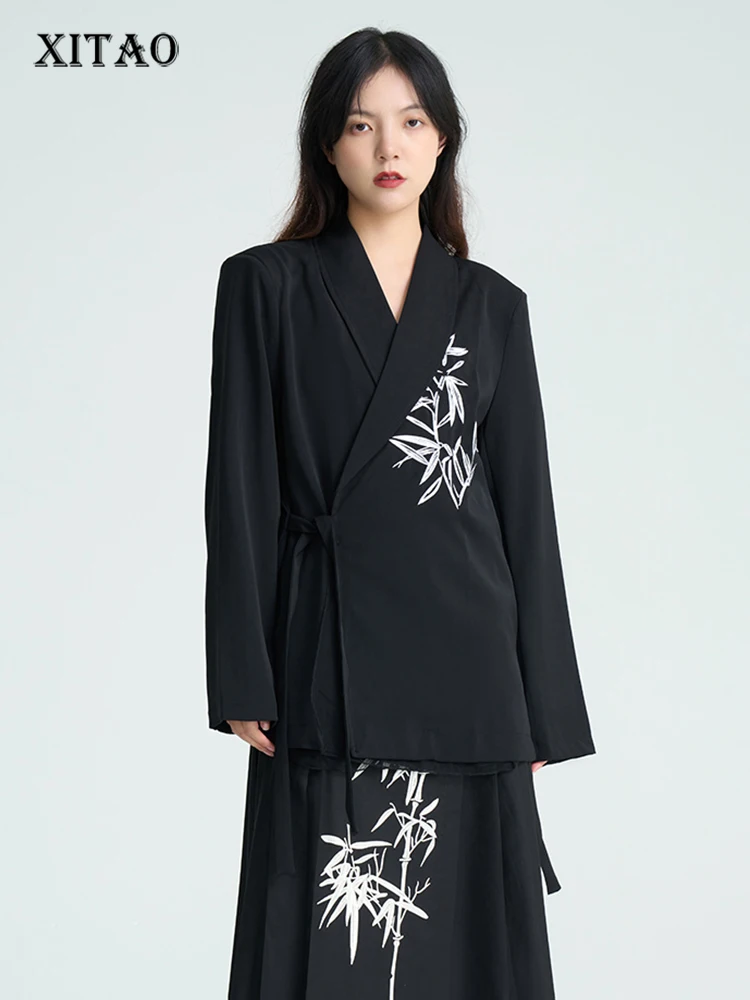 

XITAO Embroidery Bandage Gauze Patchwork Blazers Solid Color Turn-down Collar Loose 2023 Autumn New Fashion Casual LYD1419