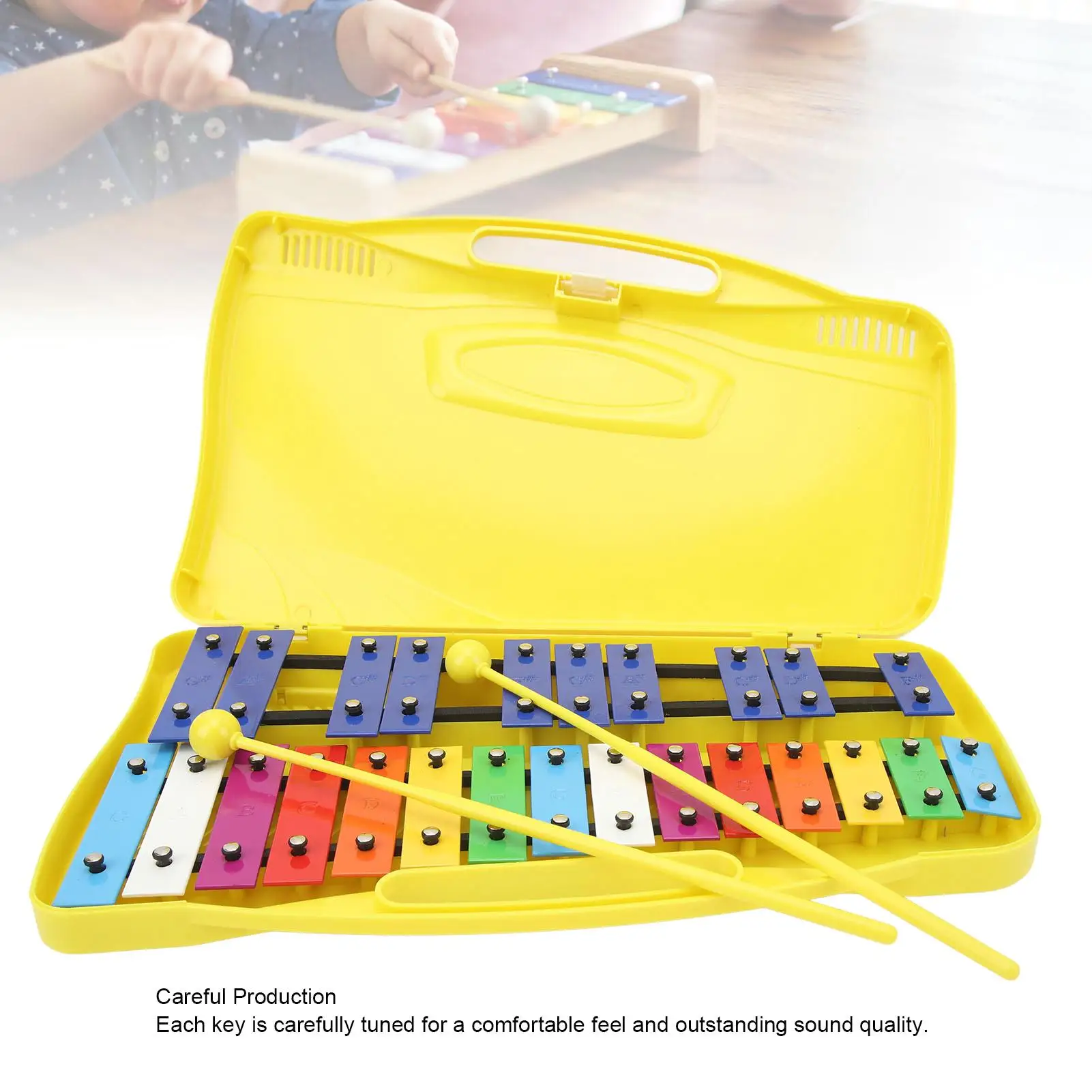 25 Note Professional Xylophone with Metal Keys and Yellow Box for Toddlers