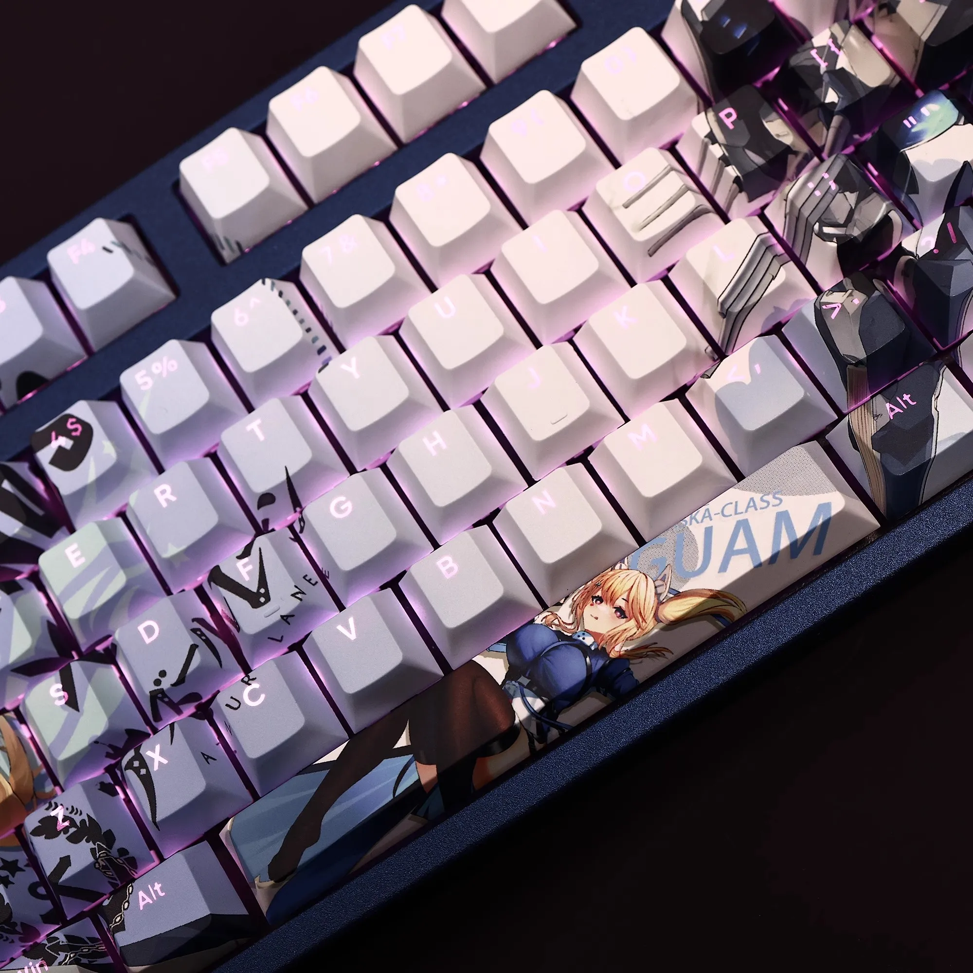 Caps de Teclado Azur Lane Anime Gaming ur Guam Keycap Pbt Dye Subbed Keycaps Retroiluminados do Jogo para Ansi 61 87 104 108 Layout Conjunto de 108 Teclas - Imagem 4